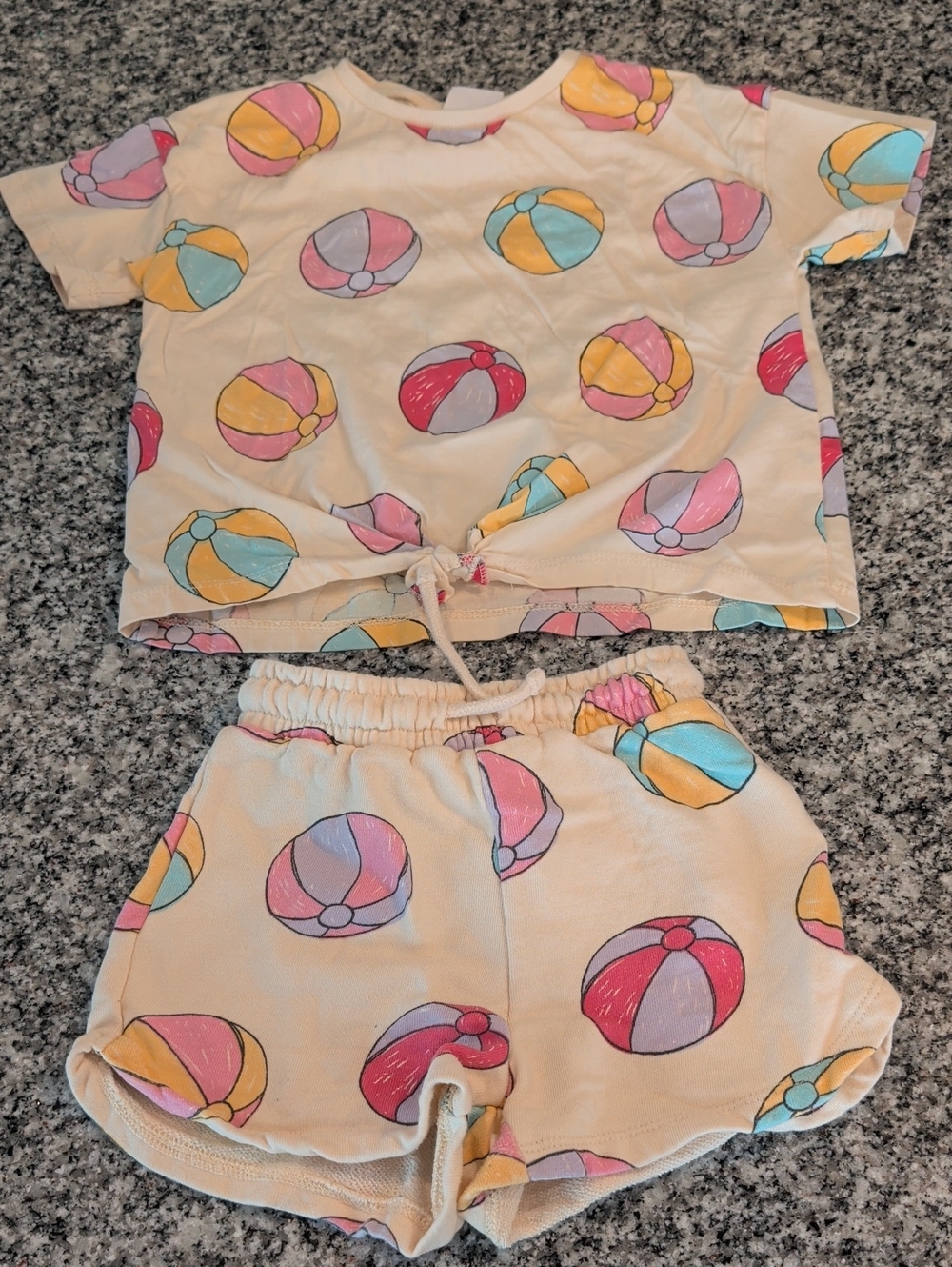 Zara Cream Kids Pajama Set with Pink, Yellow & Teal Beach Ball Print